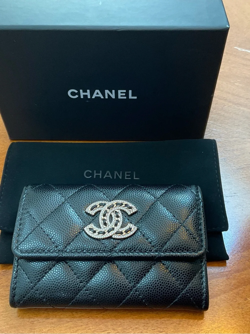 CHANEL Black Quilted Caviar Wallet. AUTHENTIC AND BRAND NEW.
